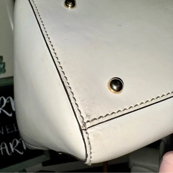 Dooney and Bourke Leather Bone Tote Bag, Gold hardware & blue accent scarf - Picture 16 of 16